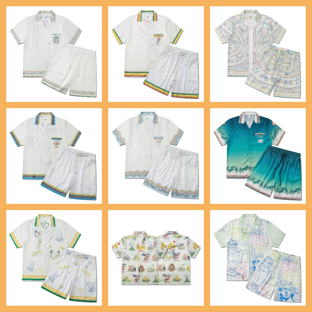 Casablanca Касабланка ретро-тренд Гавайский пляж с короткими рукавами рубашка пара шорты набор
