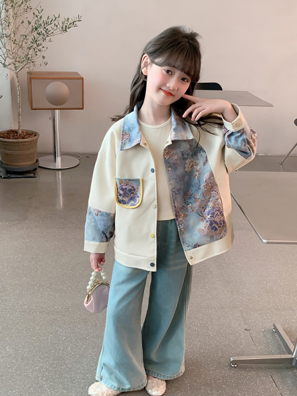 女童外套2025新款春装儿童汉服洋气中式国风皮衣夹克春秋女孩上衣|undefined