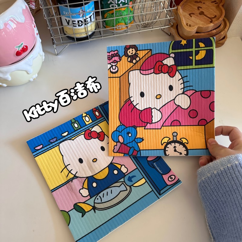 kitty dishwashing cloth rag!  Wooden pulp cotton rag household cleaning kitchen artifact absorbs water and does not stick to oil