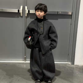 定制年服2025冬装儿童双面羊绒呢子大衣两件套装男女童高端童装潮
