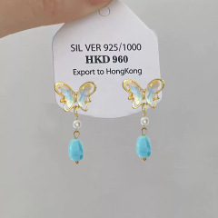 百搭流苏蝴蝶珍珠耳钉女2025新款爆款耳环轻奢高级感小众独特耳饰