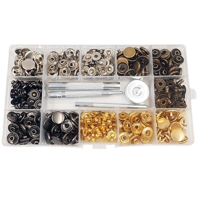 Cuatro colores 12.5mm cobre metal 633 conjunto de cierre + herramientas botones ropa ropa de cuero botones de presión ocultas