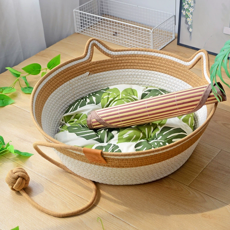 Ротанговая кошачья лежанка летний коврик, универсальная лежанка для кошек, летний спальный коврик для домашних животных, клетка для животных, царапающая доска для кошек, хлопковая верёвка