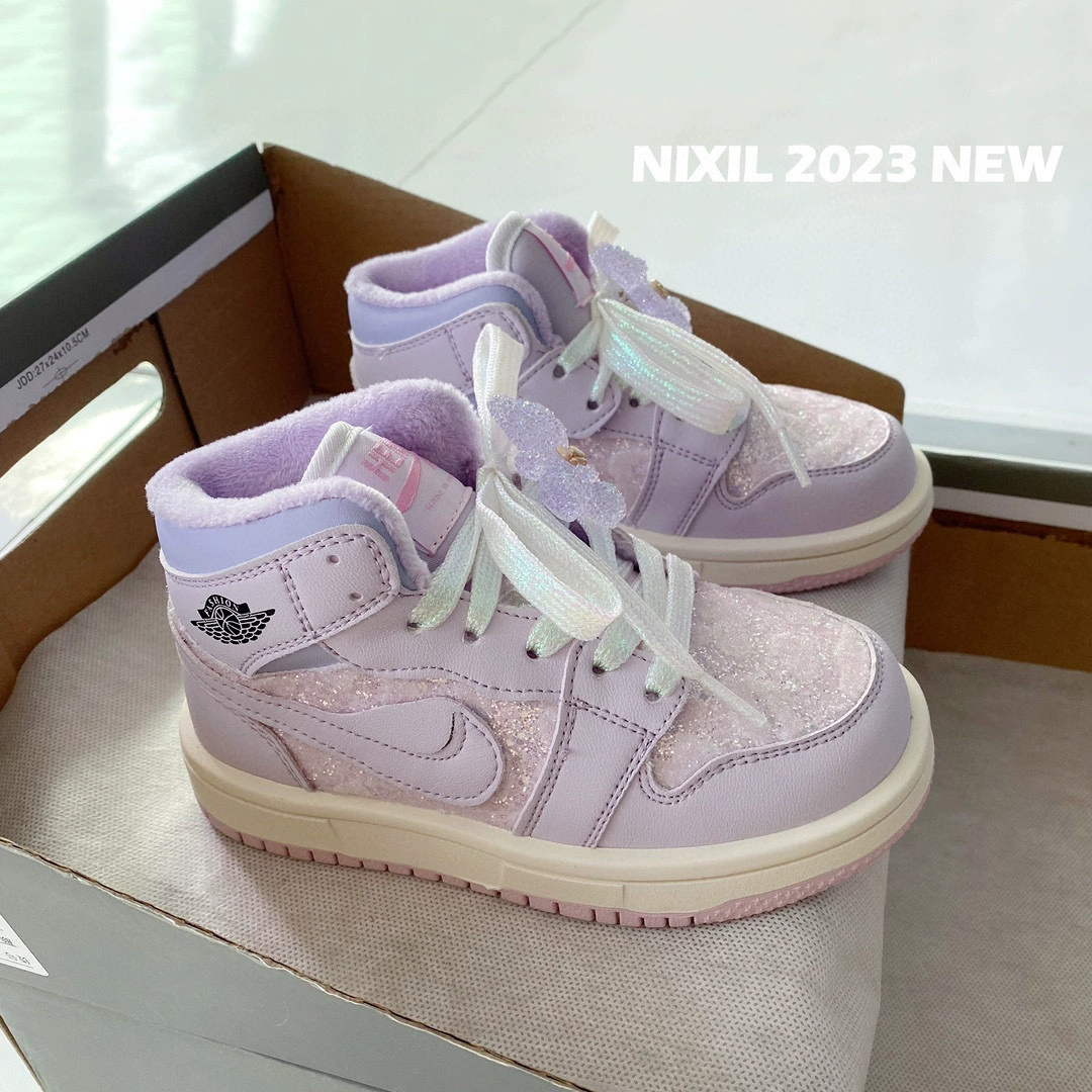 Air jordan, зимние флисовые блестящие кроссовки, кулон, детские спортивные туфли, 2023, с маленькими медведями