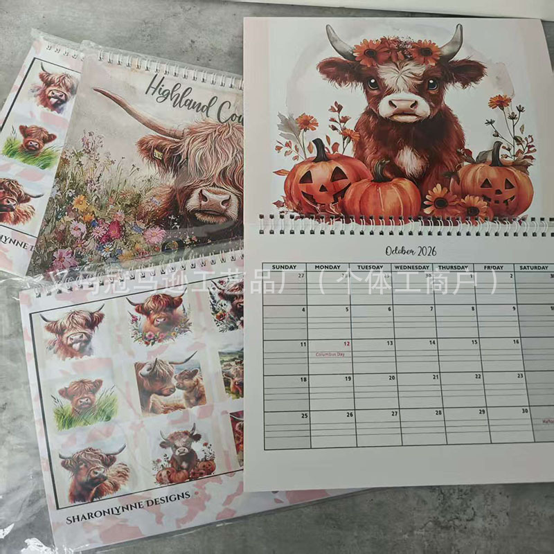 新品浴缸牛墙面挂历 2026高地牛日历 Highland Cow Calendar 2026|undefined
