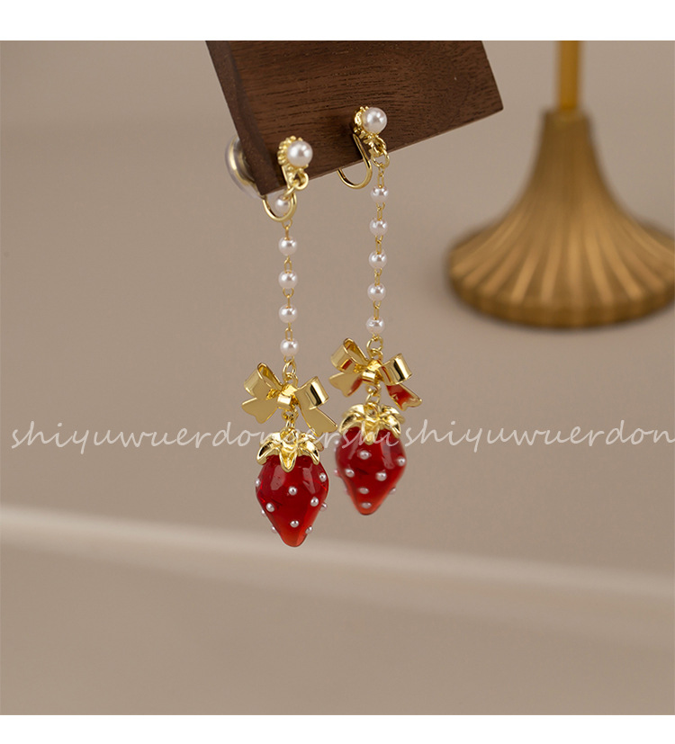 Drop Earrings, Ear Cuffs, Earrings Classification 1 Pair Quantity Holiday, Banquet, Daily Occasion 1 Pair Cute Retro Lady Candy Strawberry Alloy Pearl Women's Drop Earrings Ear Cuffs Earrings