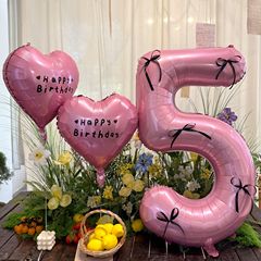 40インチリボン蝶結びピンクデジタル風船誕生日装飾シーンアレンジ女の子屋外写真撮影道具