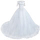 2024 new high-end lace belt sleeve off-shoulder large size wedding dress white knot fat man with fat tail
