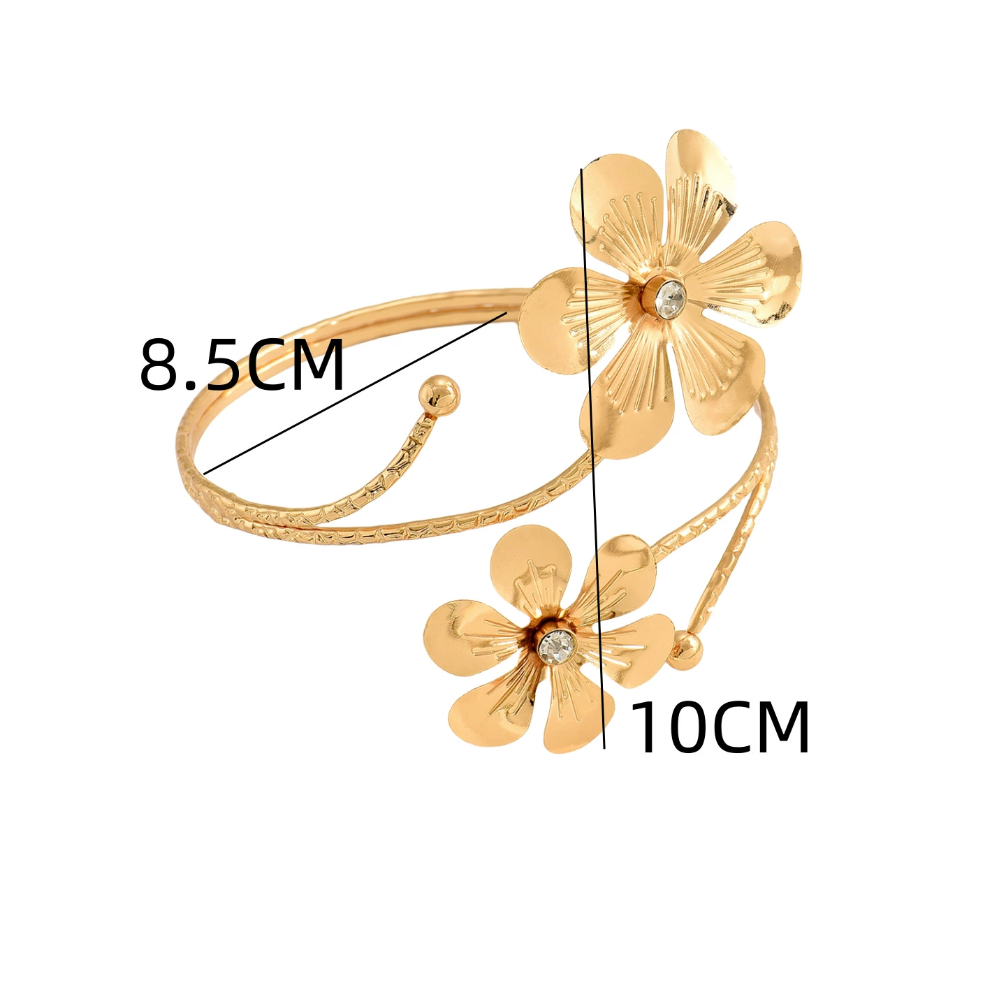 Fashionable Flowered Metal Bracelet in Gold or Silver, Lightweight Luxury Accessory, 6.5cm