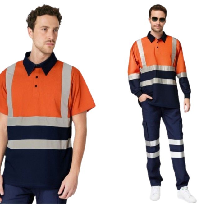 Camisa Polo de Manga Larga con Cinta Reflectante para Hombre, Ropa de Trabajo, Construcción Vial, Seguridad, Camisa de Trabajo con Cuello