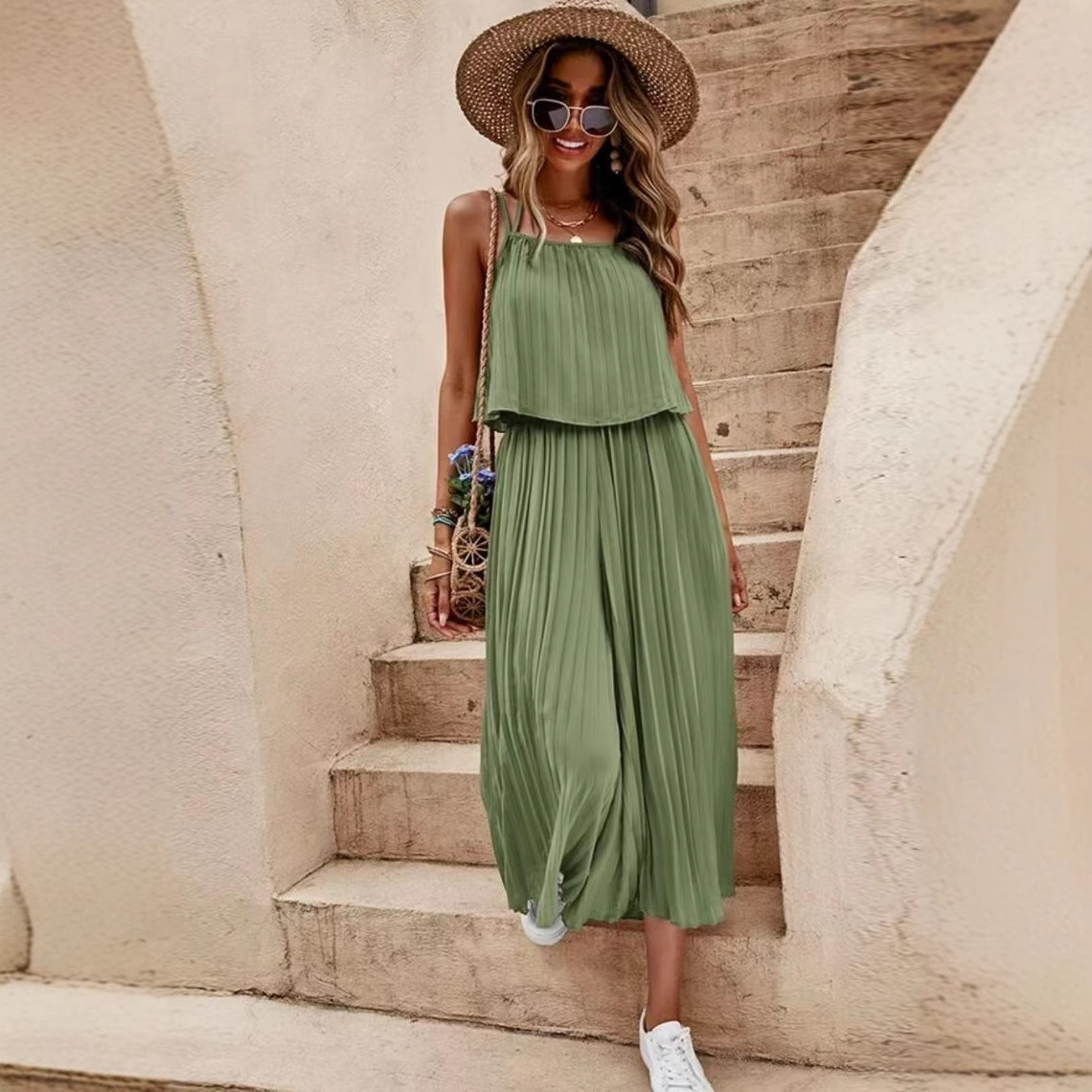 Camisole Tube Top Pleated Loose Fashion Jumpsuit