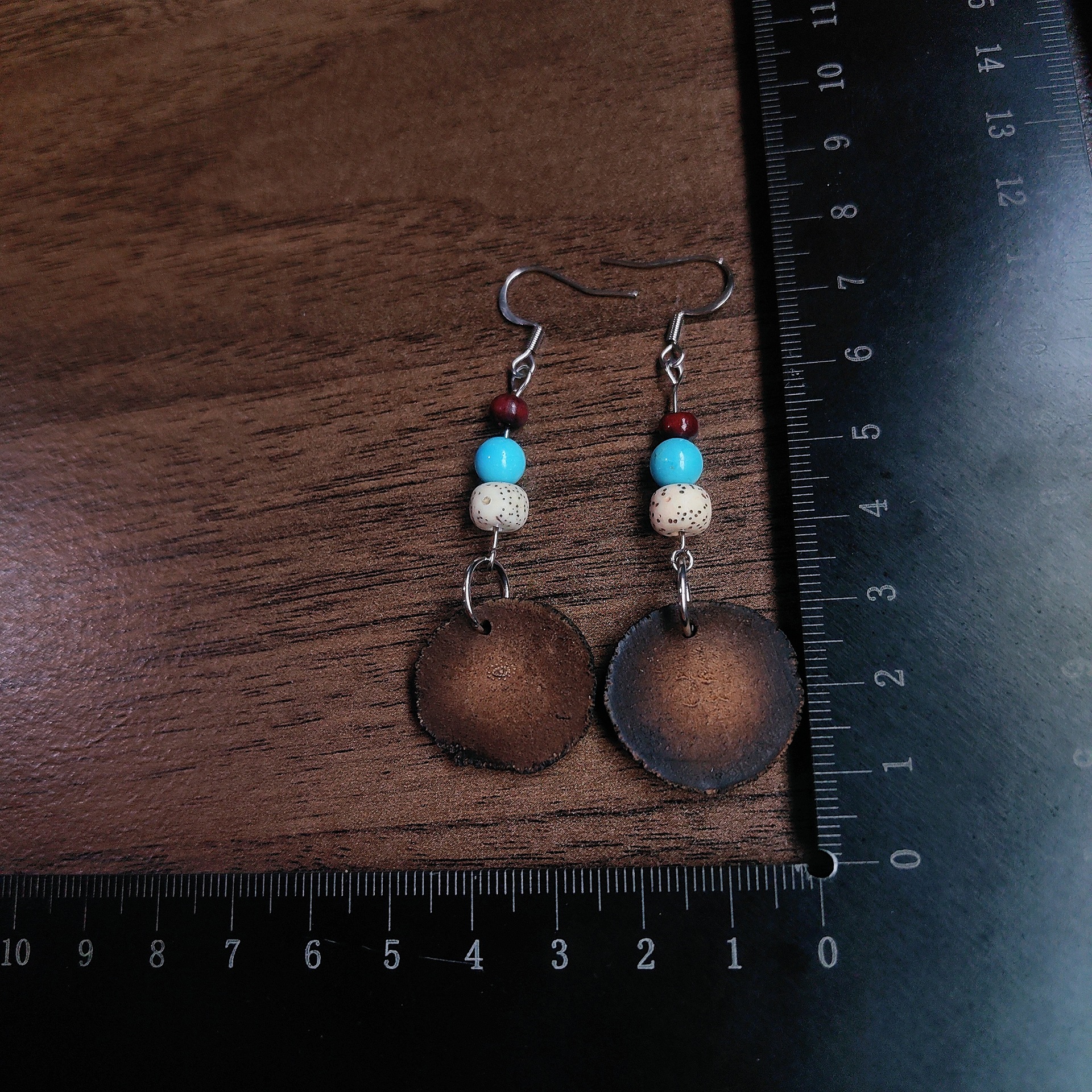 D-AA3 orange + optimized turquoise + sandalwood beads (stainless steel ear hooks…
