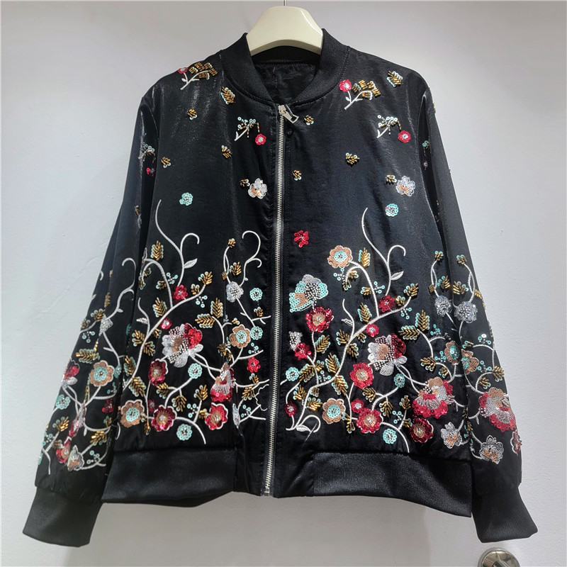 Chaqueta de Béisbol Satinada con Bordado para Mujer Estilo Retro para Primavera