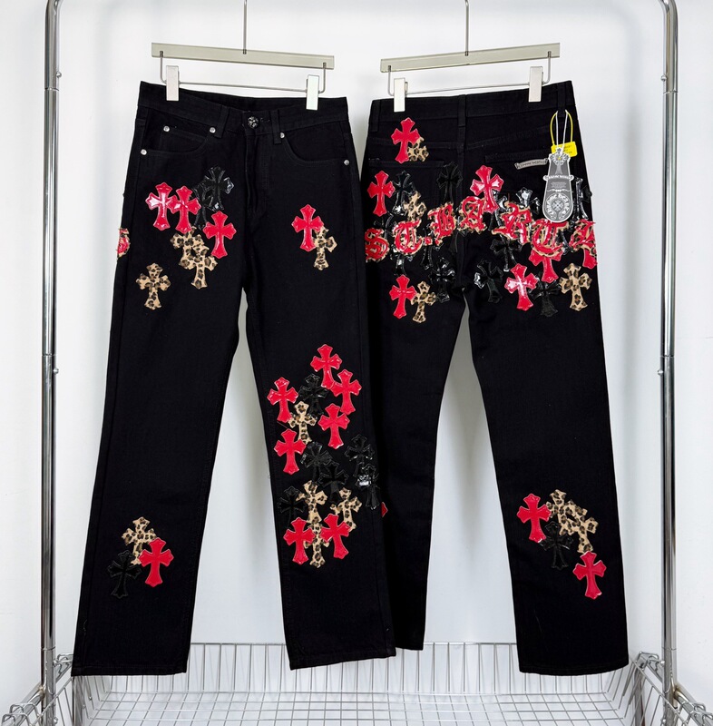 跨境克罗伈 & CH ss25顶级品质男式牛仔裤印花刺绣磨破现货一件代|undefined