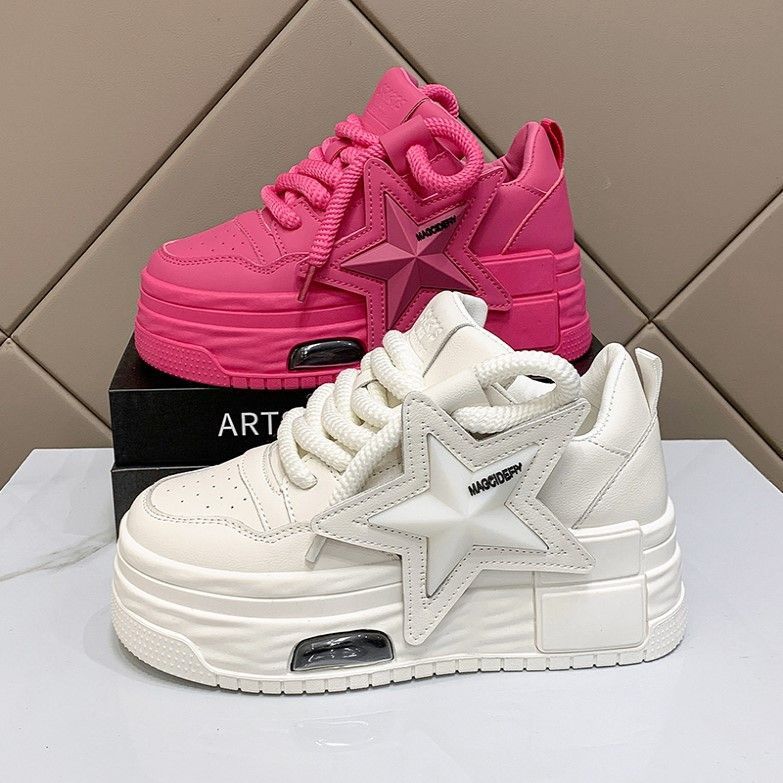 Europa estación zapatos de mujer 2026 primavera y otoño nuevo ligero de moda casual zapatos blancos muffin grueso zapatos de plantilla estrella para mujeres