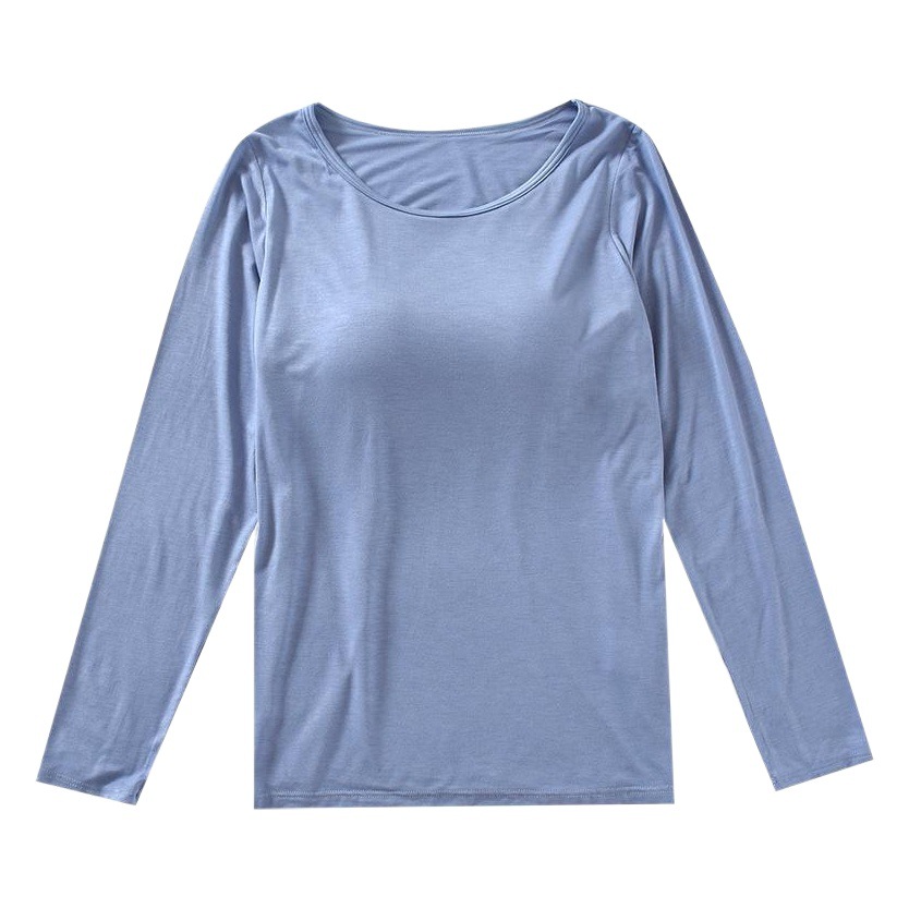 Cup One-piece Modal Long-sleeved T-shirt Women's Autumn and Winter Solid Color Crewneck Base Shirt Top Slim-fit Home Pajamas