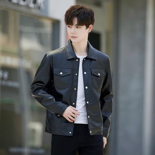 2025 Trendy Brand New Leather Men's Leather Single Clothes Casual Jacket Spring and Autumn Jacket Men's Korean Style Trendy Slim Fit Handsome
