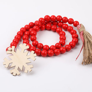 Cross-border New Product Hemp Rope Tassel Wooden Beads String Wall Hanging Christmas Decoration Pendant Family Party Crafts Ornaments