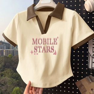 Girls' Pure Cotton Short-Sleeve Polo Shirt Summer Trendy Versatile Short T-Shirt Top for Children