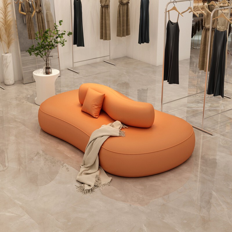 Double-Sided Curved Fabric Sofa for Photo Studio, Bridal Shop, Clothing Store, Cream-Style Shoe Store, Cinema Lounge Area, Cat-Scratch Resistant Leather