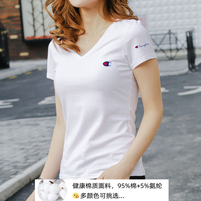 2022 Summer Dress Slim-fit Short-sleeved T-shirt White Women's Half-sleeved Base Shirt New Style Chicken Heart Collar T-shirt ins Trendy