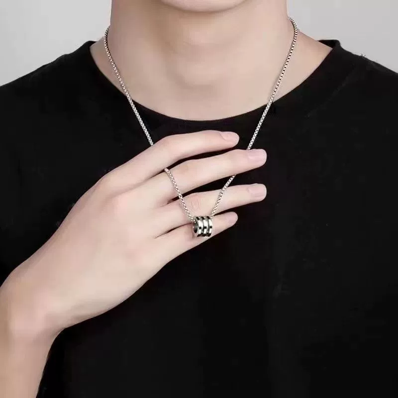 Серебряное колье-подвеска из нержавеющей стали, подвеска кольца, универсальная цепочка 60/70 см, легкая