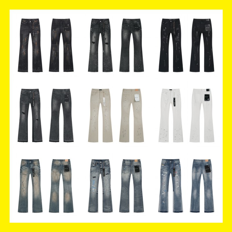 2025 Cross-Border Foreign Trade Wholesale Purple American High Street Fashion Brand Ripped Patchwork Splash Ink Vintage Washed Casual Jeans