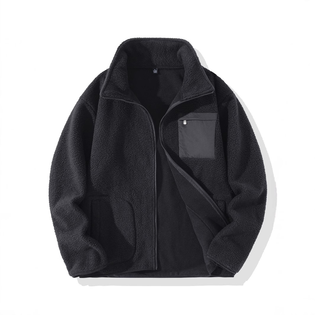 Men's Fleece Jacket Stand Collar Winter Cardigan For Men_voghion.com