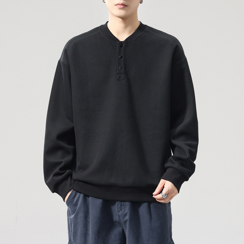 High-End Japanese-Style Henry Collar Long-Sleeved Sweatshirt for Men in Autumn New Loose Inner Top American Retro Sweatshirt Wholesale High-End Japanese-Style Henry Collar Long-Sleeved Sweatshirt for Men in Autumn New Loose Inner Top American Retro Sweatshirt Wholesale