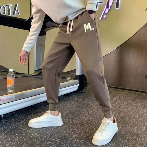 Spring and Autumn trendy brand sweatpants for men, 2024 Meilad-style athletic pants—casual ankle-tied cropped trousers.
