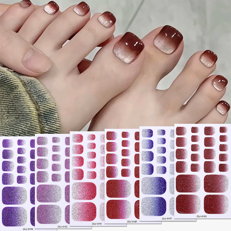 Cross-border New Internet Red Foot Nail Sticker Gradient Onion Powder Waterproof INS Crystal Flash Toenail Nail Sticker Full Sticker
