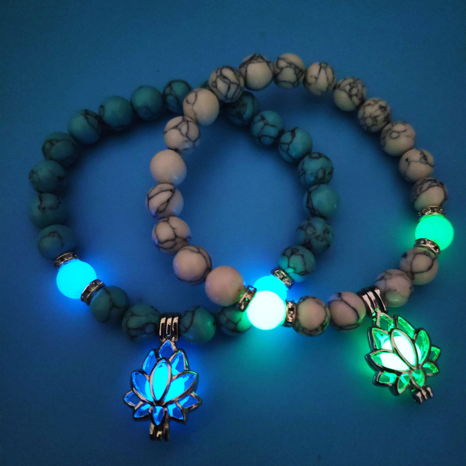 New Bracelet Turquoise Beads Bracelet Europe And The United States Yoga Energy Luminous Lotus Elastic Beaded Bracelet