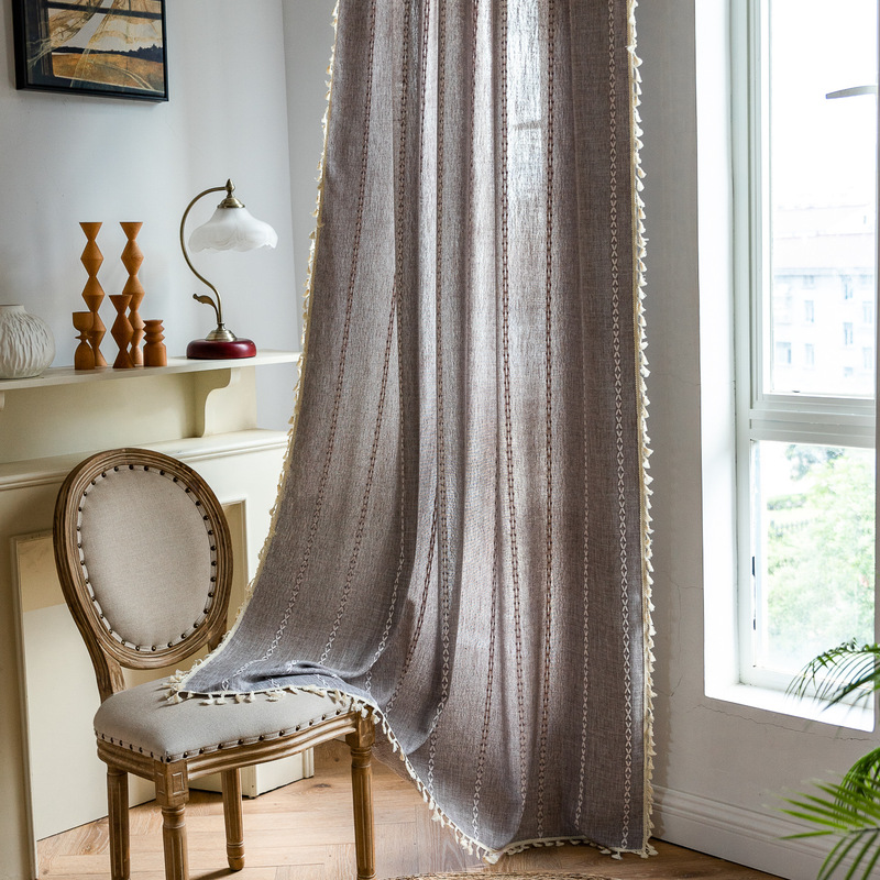 Xien curtain finished semi-shading living room balcony bedroom cotton linen fabric Amazon Xiyin TEMU cross-border manufacturer
