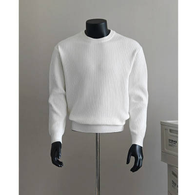 New Style Old Money Style Right Shoulder Long-Sleeved Knitted Sweater for Men Retro Vertical Stripesd Round Neck Spring & Fall Knitted Bottoming T-Shirt for Men New Style Old Money Style Right Shoulder Long-Sleeved Knitted Sweater for Men Retro Vertical Stripesd Round Neck Spring & Fall Knitted Bottoming T-Shirt for Men