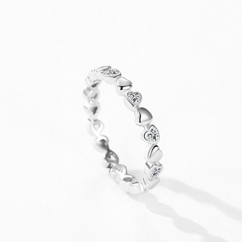 S  달콤한 하트 모양의 일본과 한국 틈새 디자인 지르콘 반지 여성의 쌓인 바람 사랑 손가락 반지