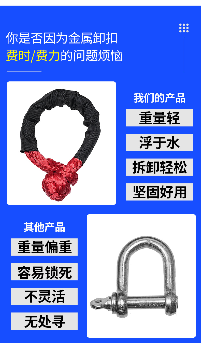 Car Towing Rope Hook, Vehicle Towing Wear-Resistant Soft Shackle, Road Rescue Towing Rope Emergency Buckle Wholesale