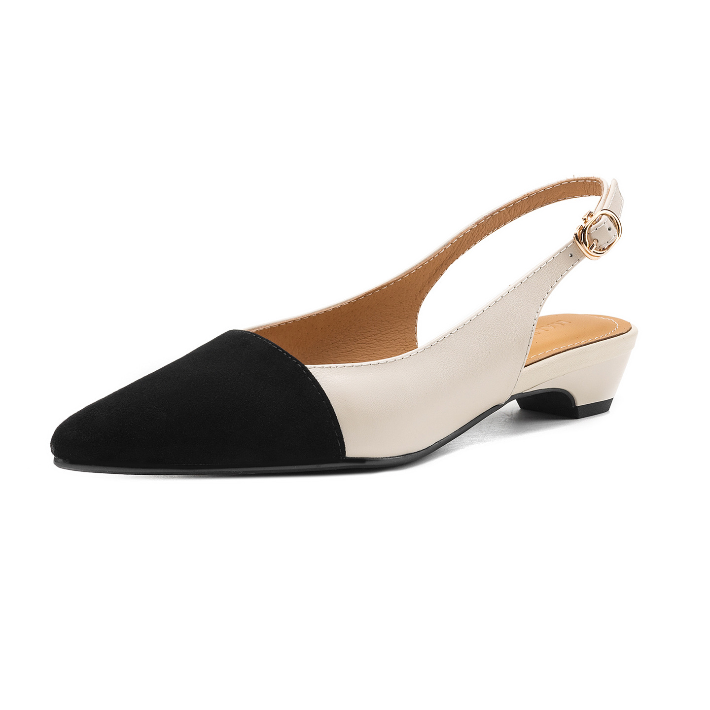 Sandal nữ gót thấp 2,5 cm mũi kín quai hậu phong cách tiểu hương — đen