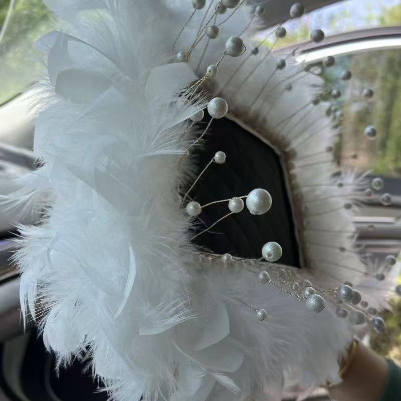Double-layer Dream Bubble Car White Feather Anti-slip Mat Instrument Panel Decoration Mat Supplies Decorative Women