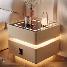 智能实木床头柜现代简约床边柜奶油风卧室轻奢多功能家用储物柜