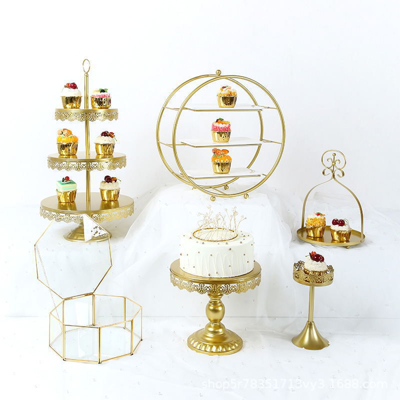 Estante de pastel creativo europeo de postre de metal de decoración estante de exhibición de hotel buffet comida fría mesa de té image 14