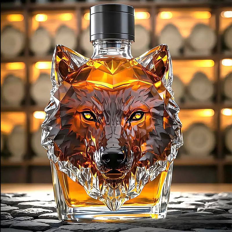 狼の頭の冠の上のウイスキーの瓶のウルフのクレステッドのWhiskey動物の酒の瓶の狼の頭のウイスキーの瓶|undefined