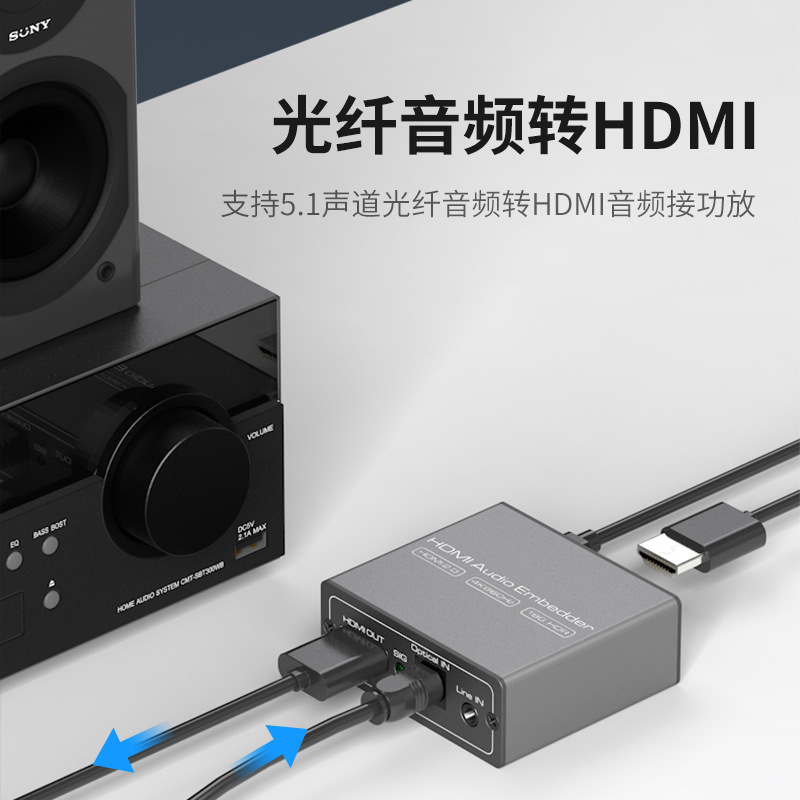 HDMI audio embedded HD HDMI audio synthesizer DVI+3.5 optical fiber to HDMI converter 4K 3