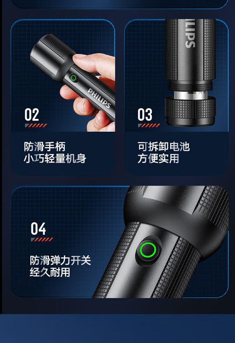 Philips Flashlight Strong Light Long Life SFL2203 Field Outdoor Lighting Rechargeable Battery Emergency