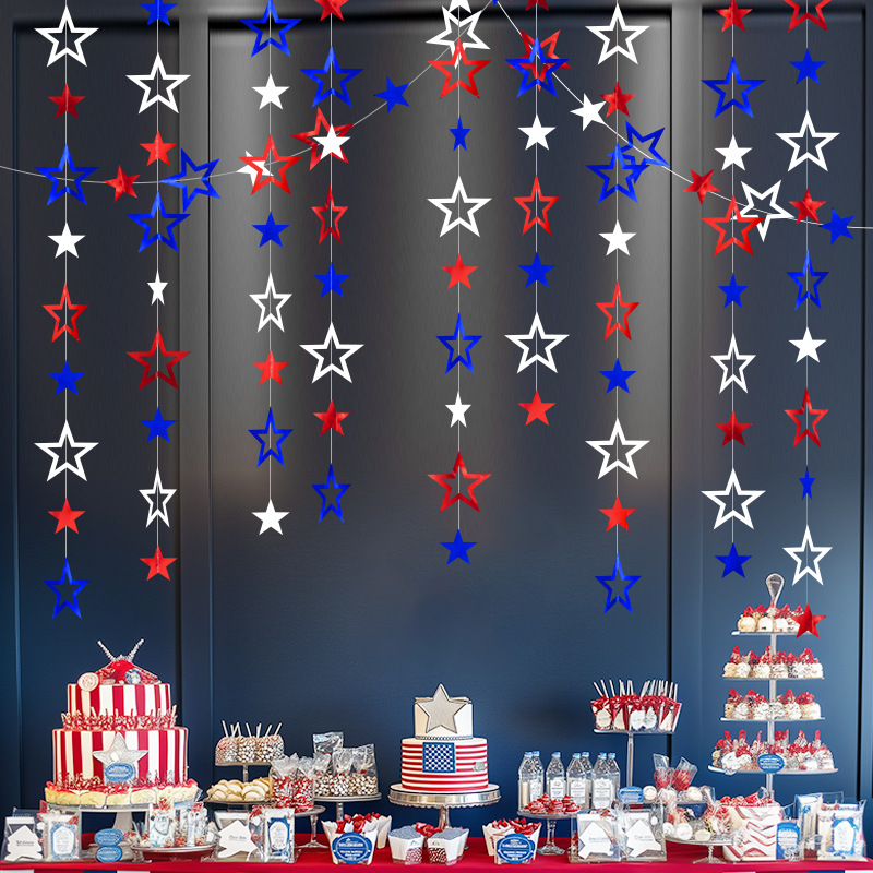 American Independence Day Star Triangle Flower Hanging Ornaments Red, White and Blue Paper String Holiday Party Props Decoration