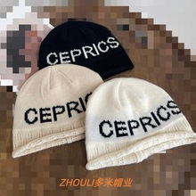 韩国时髦薄款字母休闲针织瓜皮帽女街头拼色镂空套头情侣毛线冷帽