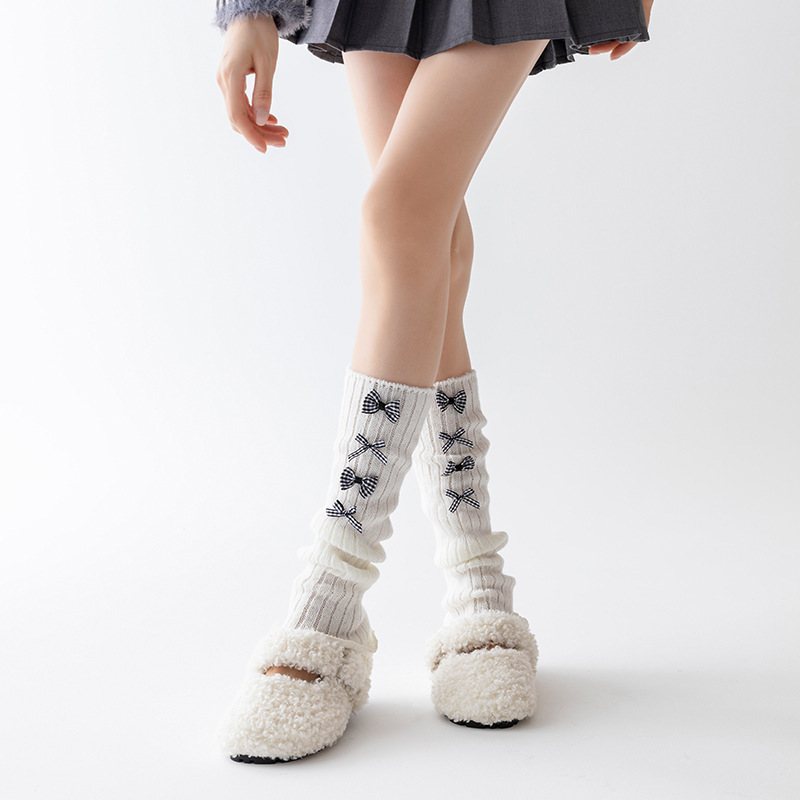 靴尚棉袜套女蝴蝶结洛丽塔堆堆袜芭蕾风秋冬美拉德针织保暖小腿袜|undefined
