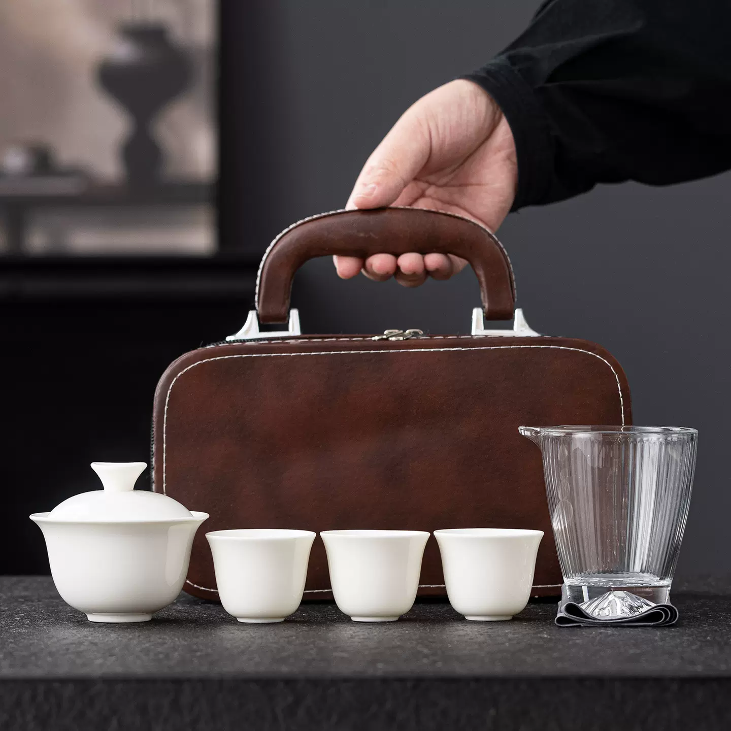 白瓷旅行茶具套装户外便携式盖碗泡茶碗功夫茶具套装商务礼品logo