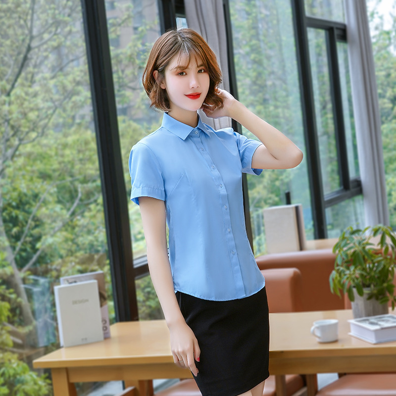 New 2026 Women's Summer White Korean-Style Button-Down Short-Sleeve Shirt, Fashionable and Elegant Formal Wear, Solid Color, Unisex