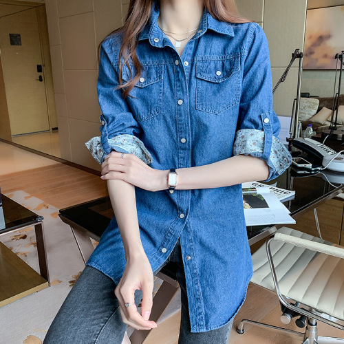 Women's Long-Sleeve Mid-Long denim shirt, Spring/Summer 2025 Korean Style Loose and Thin Top Jacket, Outerwear and Matching Shirt