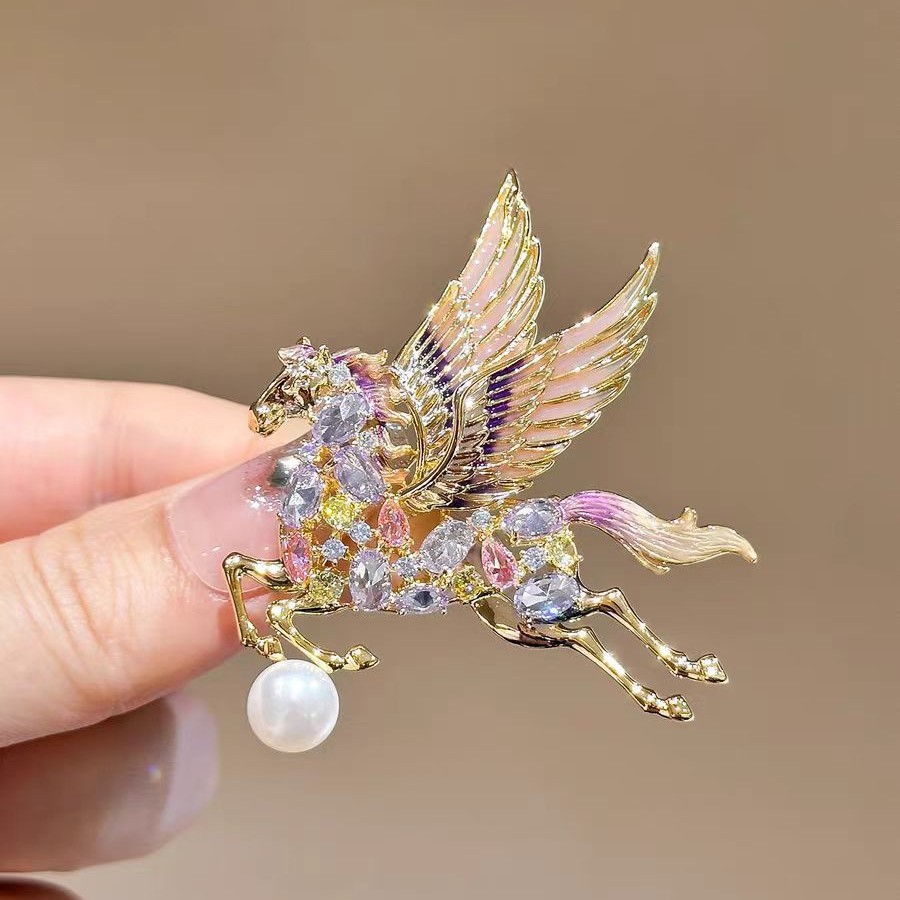 New Chinese-Style Light Luxury Colorful Pegasus Pearl Brooch Exquisite High-End Niche Fashion Versatile Design Pegasus Brooch